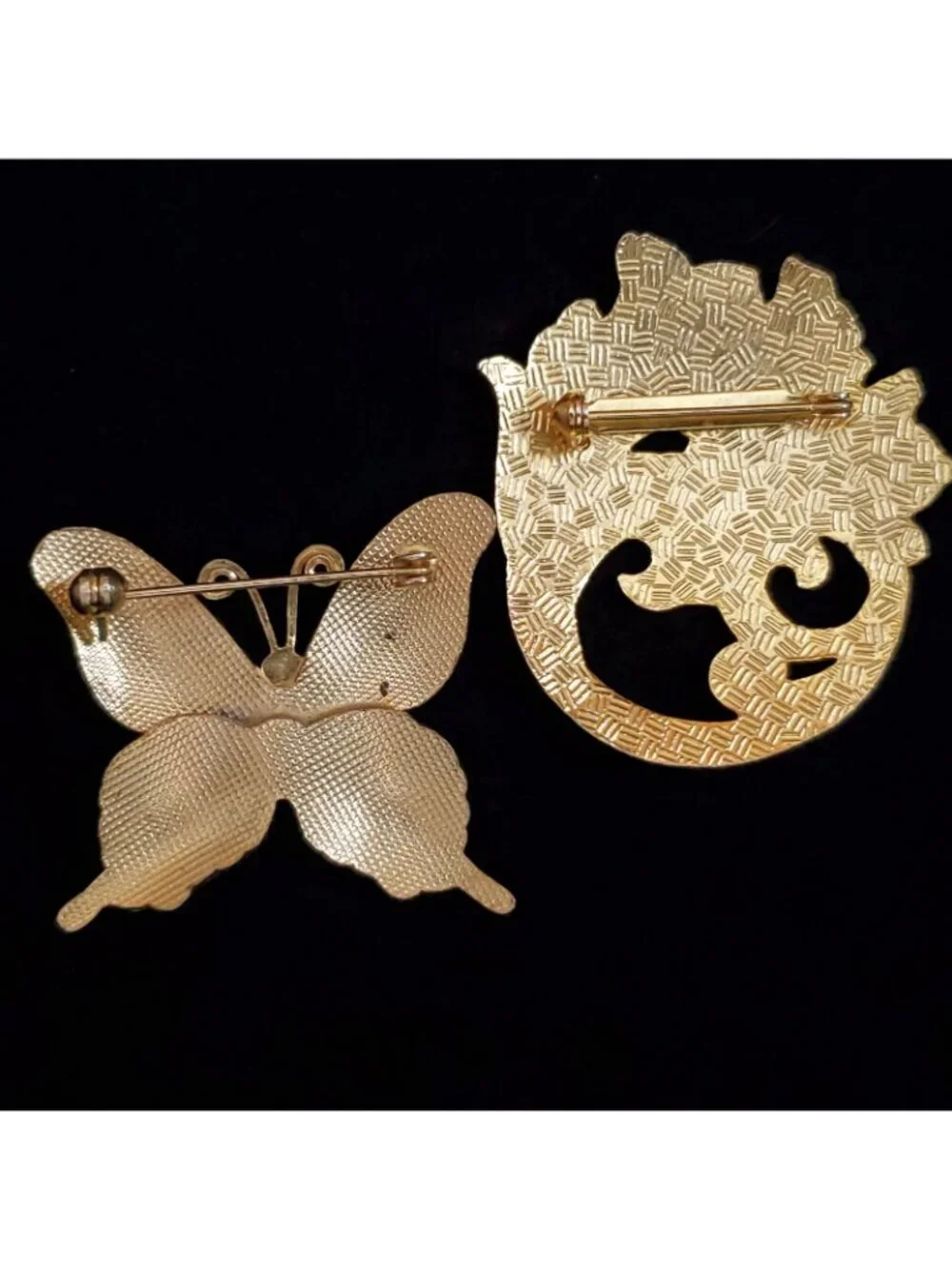 Vintage Cloisonne Brooch Lot Butterfly Flowers Floral 1.75